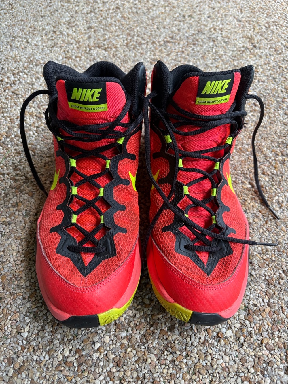 Nike Men's Red Athletic Shoes with Neon Yellow and Black Details